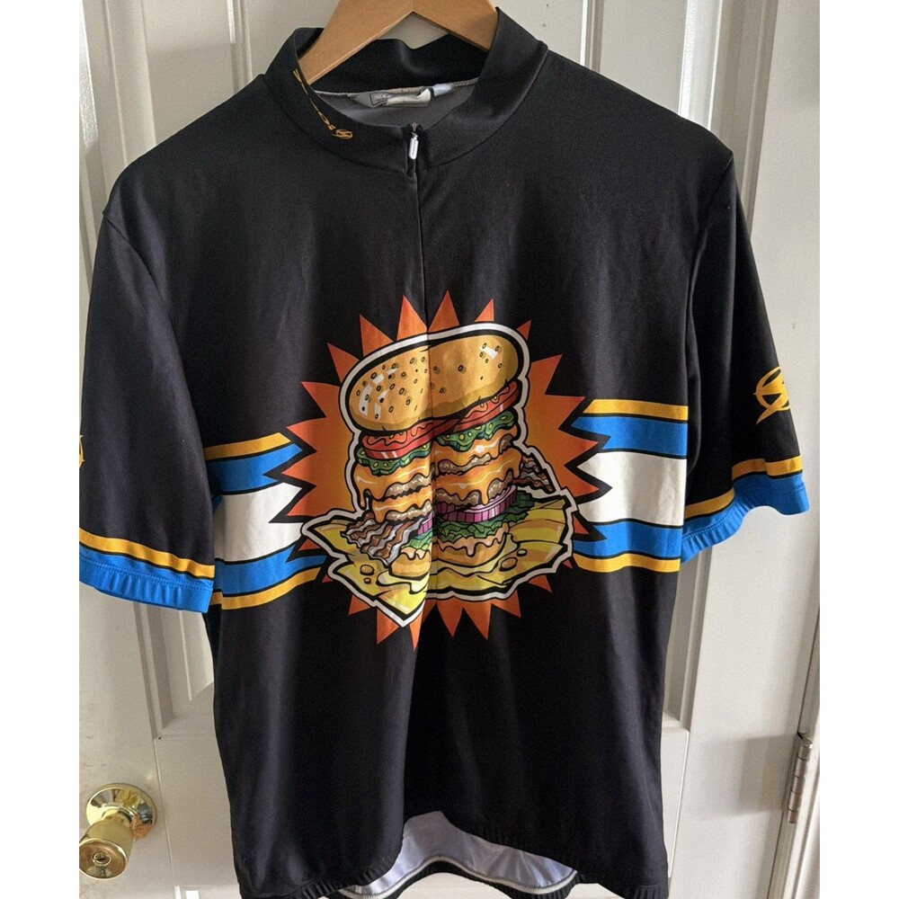 Sugoi Mens Cycling Jersey Size 2XL Hamburger Fast Food Black  1/2 Zip